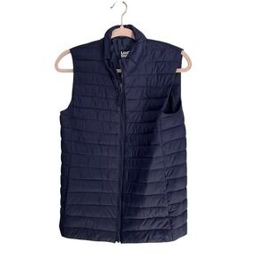 Lands End Womens Puffer Vest Navy Blue Full Zip Insulated Primaloft Size XL